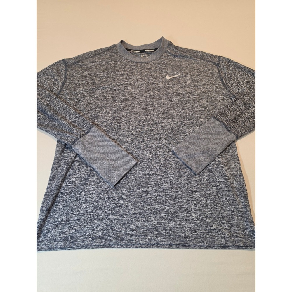 Nike Running Dri-FIT Mens Medium Blue Heathered Long Sleeve Thumbhole Shirt